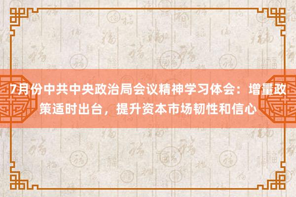 7月份中共中央政治局会议精神学习体会：增量政策适时出台，提升资本市场韧性和信心