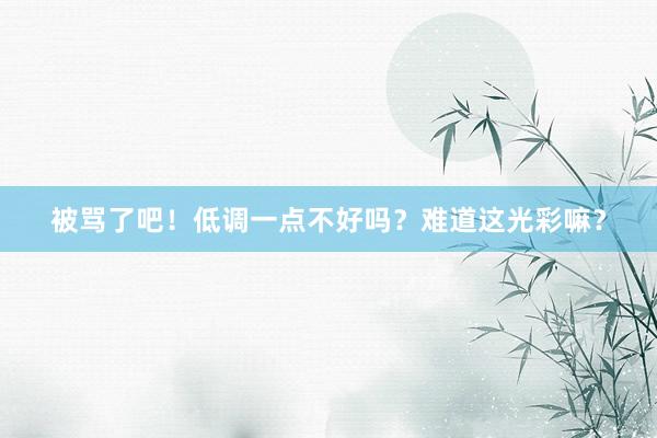 被骂了吧！低调一点不好吗？难道这光彩嘛？