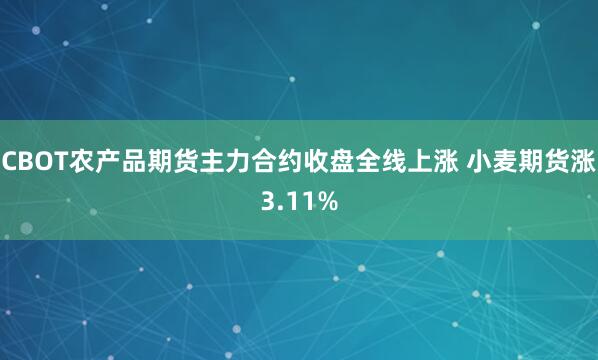 CBOT农产品期货主力合约收盘全线上涨 小麦期货涨3.11%