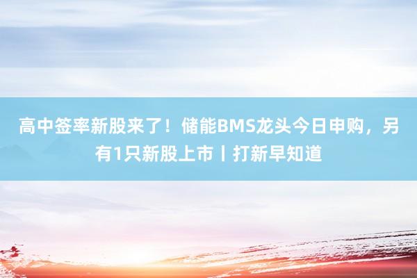 高中签率新股来了！储能BMS龙头今日申购，另有1只新股上市丨打新早知道
