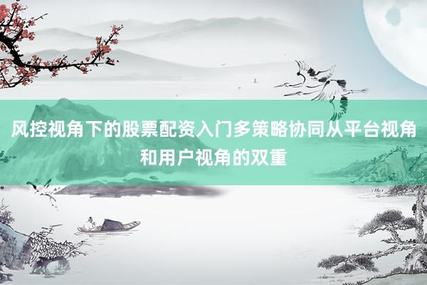 风控视角下的股票配资入门多策略协同从平台视角和用户视角的双重