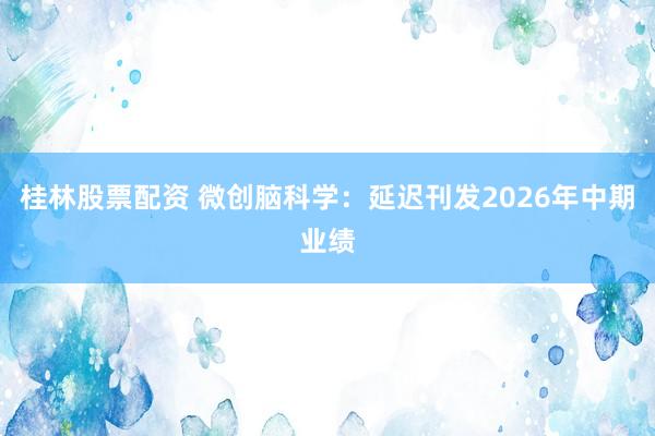 桂林股票配资 微创脑科学：延迟刊发2026年中期业绩