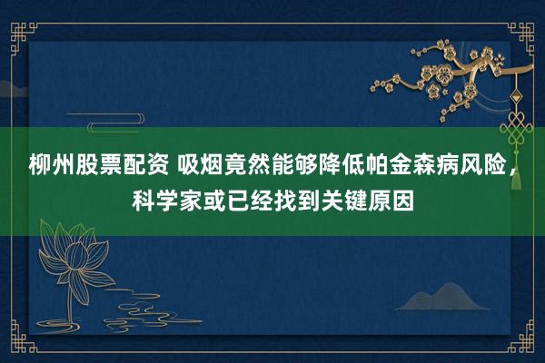 柳州股票配资 吸烟竟然能够降低帕金森病风险，科学家或已经找到关键原因
