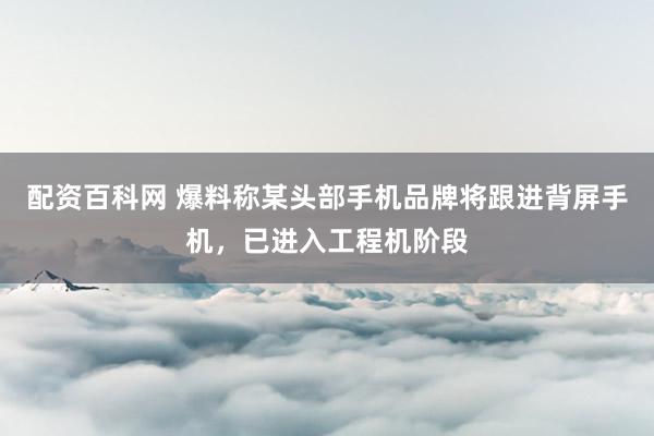 配资百科网 爆料称某头部手机品牌将跟进背屏手机，已进入工程机阶段