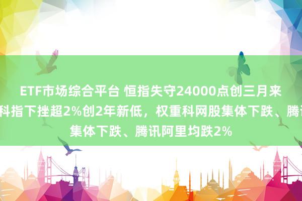 ETF市场综合平台 恒指失守24000点创三月来最大跌幅，恒科指下挫超2%创2年新低，权重科网股集体下跌、腾讯阿里均跌2%